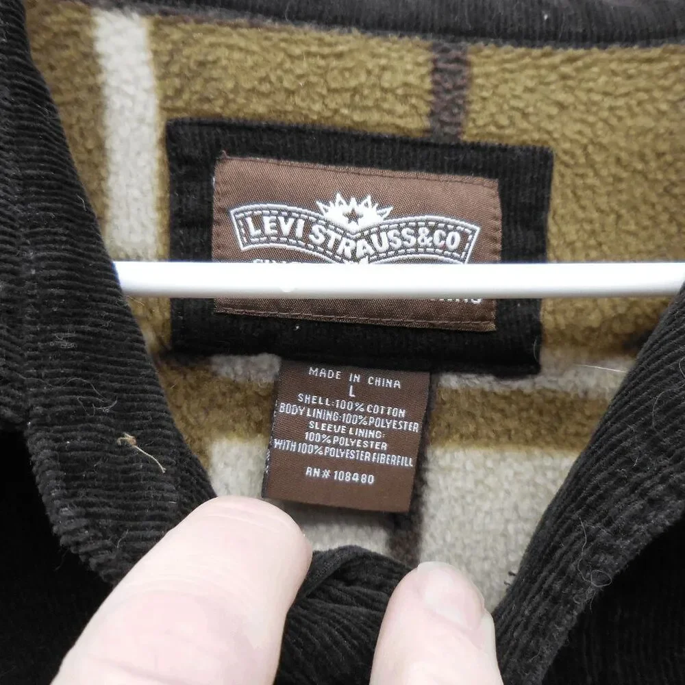 Levis Mens L Corduroy Jacket Sherpa Lined Plaid Shacket Chore Coat EUC - Picture 5 of 9